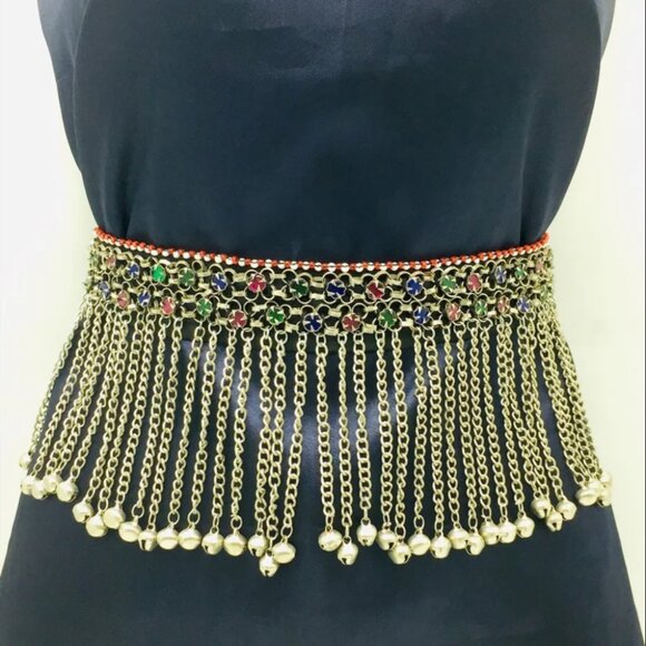 Tribal Belly Chain With Long Dangling Bells, Kuchi Belly Dance Belt - Picture 7 of 16